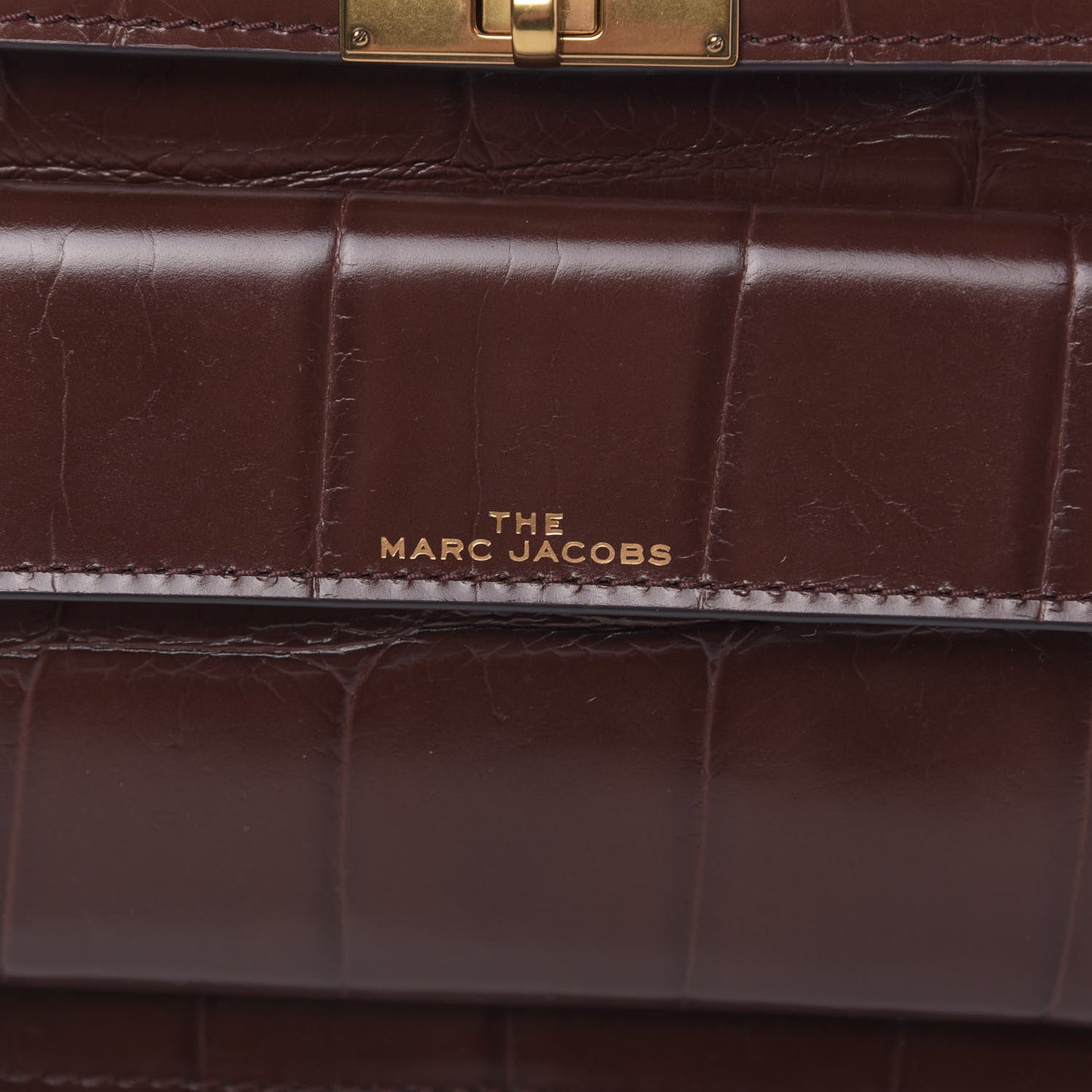 Calfskin Crocodile Embossed Uptown Shoulder Bag Brown