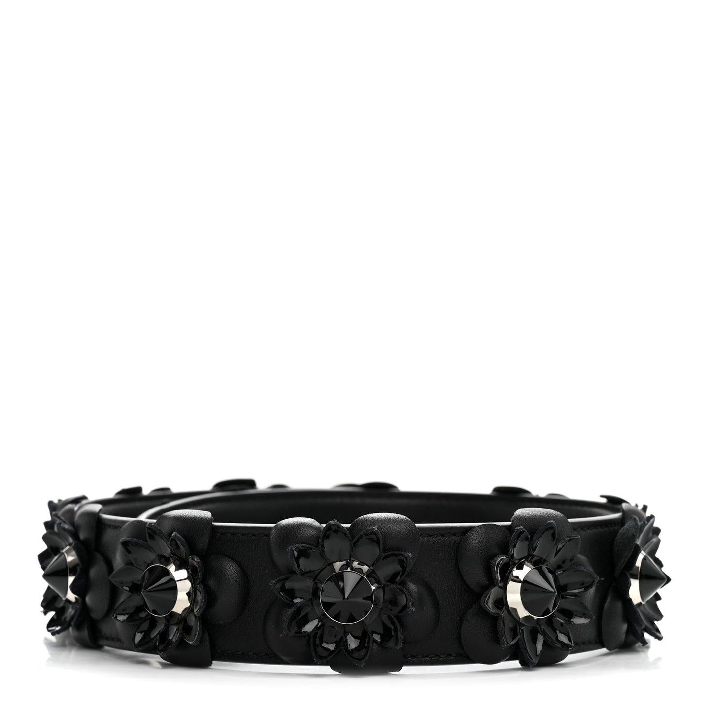 Vitello Dolce Nappa Patent Flowerland Studded Strap You Black