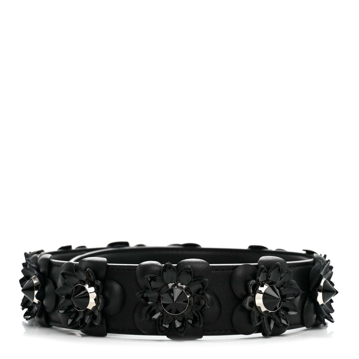Fendi Vitello Dolce Nappa Patent Flowerland Studded Strap You Black 2 of 5