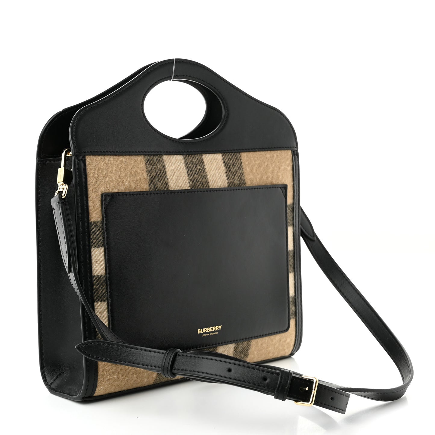 Smooth Calfskin Cashmere Check Mini Pocket Bag Black