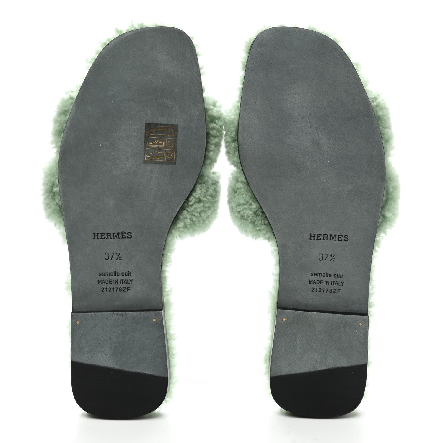 Hermes Woolskin Oran Sandals 37.5 Vert D’Eau 5 of 8
