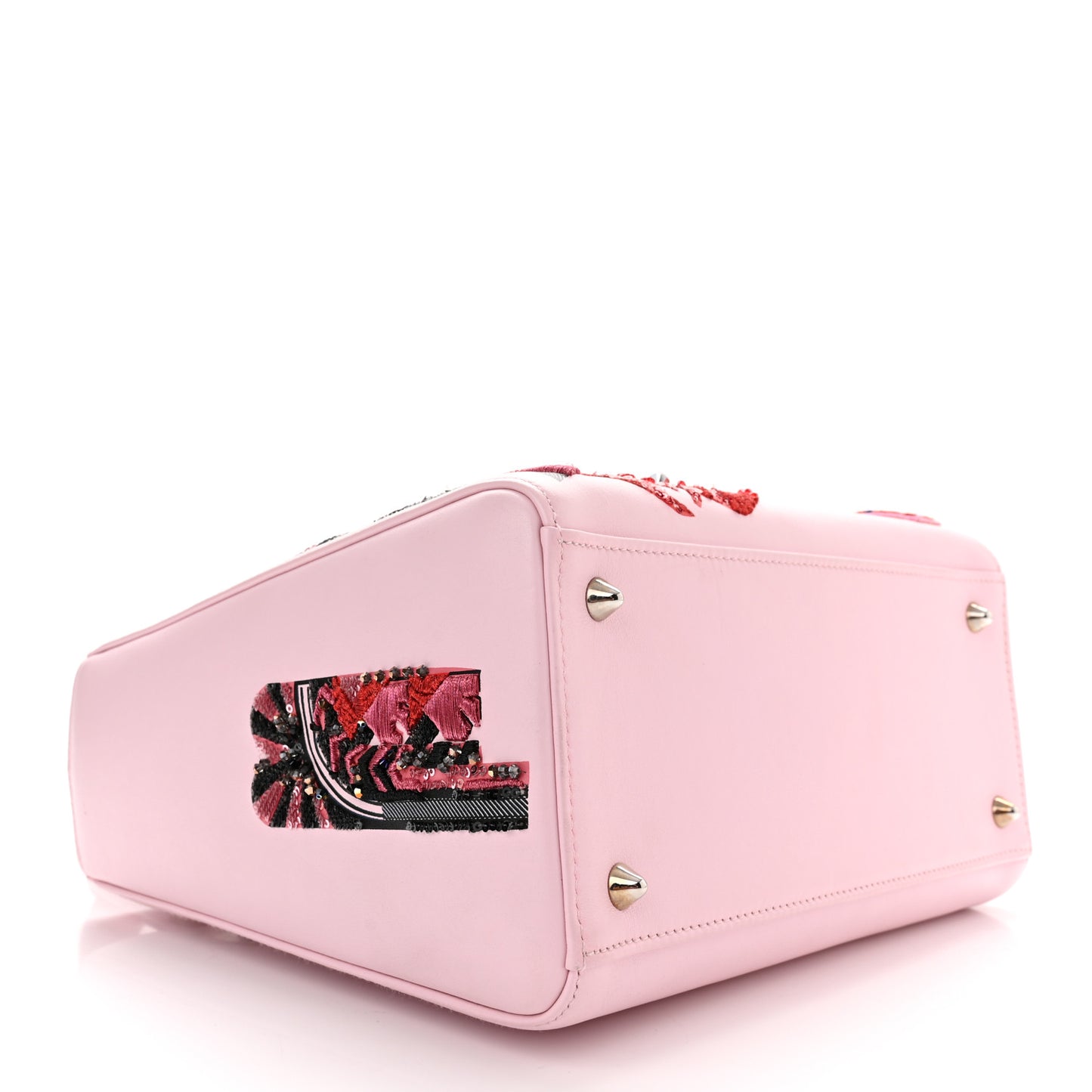Smooth Calfskin Embroidered Medium Lady Dior Pink Multicolor