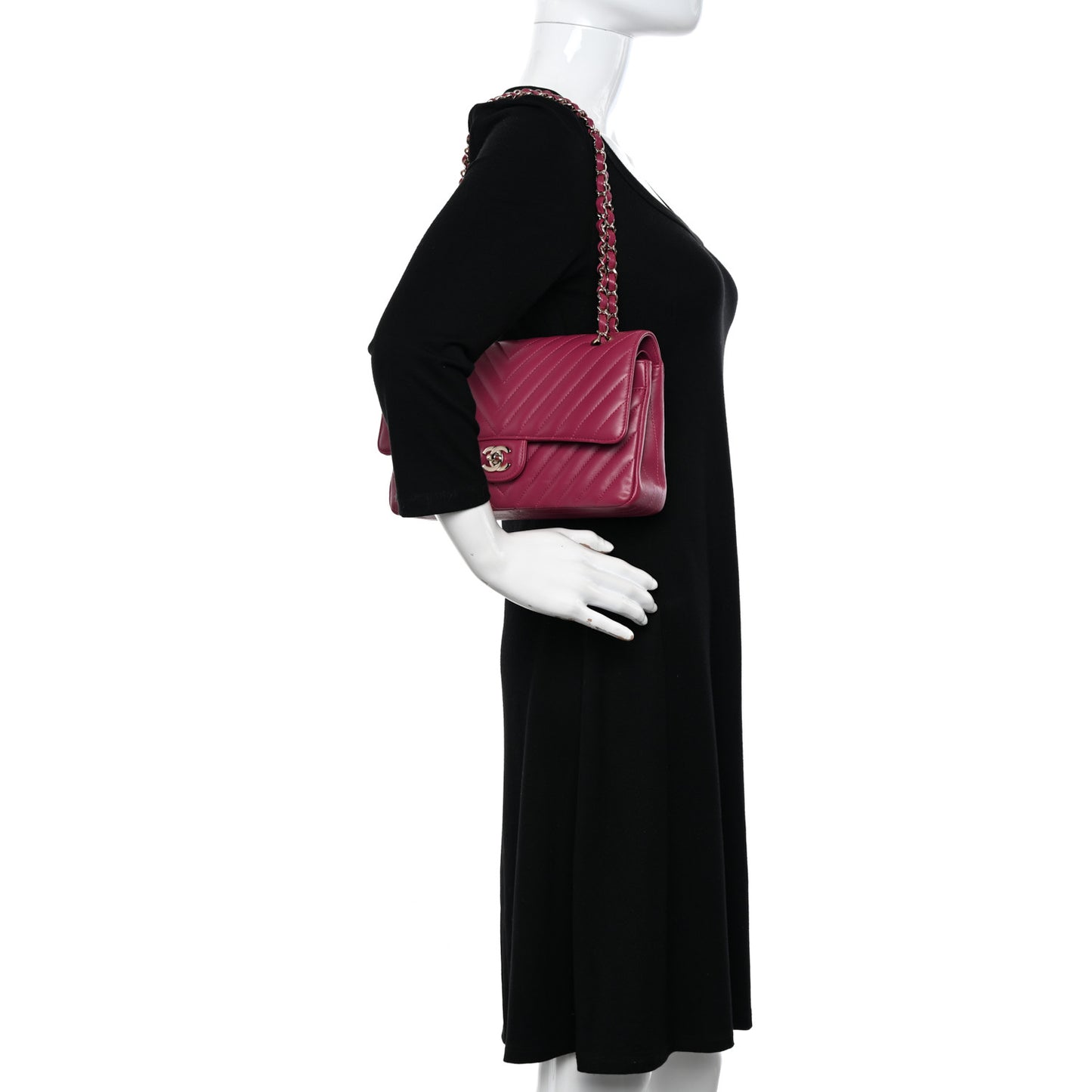 Lambskin Chevron Quilted Medium Double Flap Dark Pink