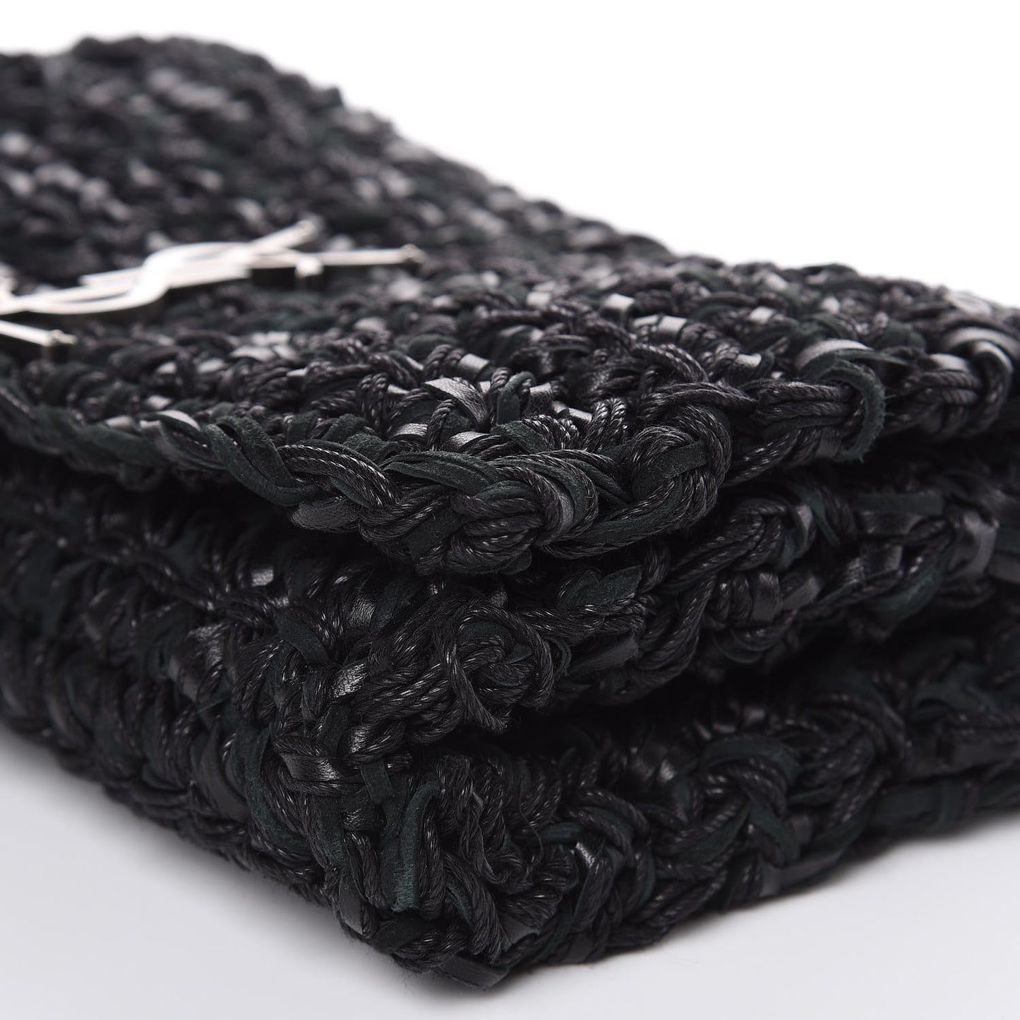 Woven Calfskin Medium Monogram Kate Satchel Black