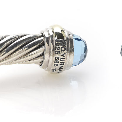 David Yurman Sterling Silver 14K Yellow Gold Blue Topaz 7mm Cable Classics Bracelet 4 of 5