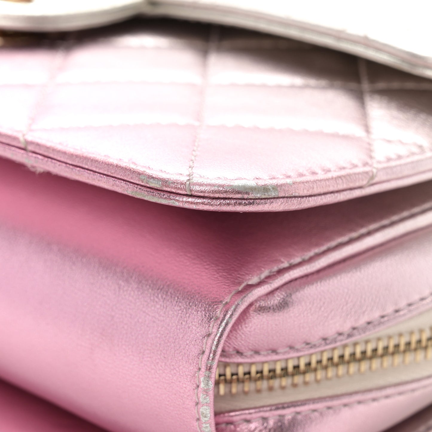Metallic Lambskin Quilted Large Like A Wallet Flap Golden Pink