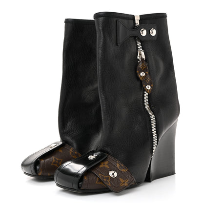 Louis Vuitton Calfskin Monogram Patti Wedge Half Boots 37 Black 4 of 18
