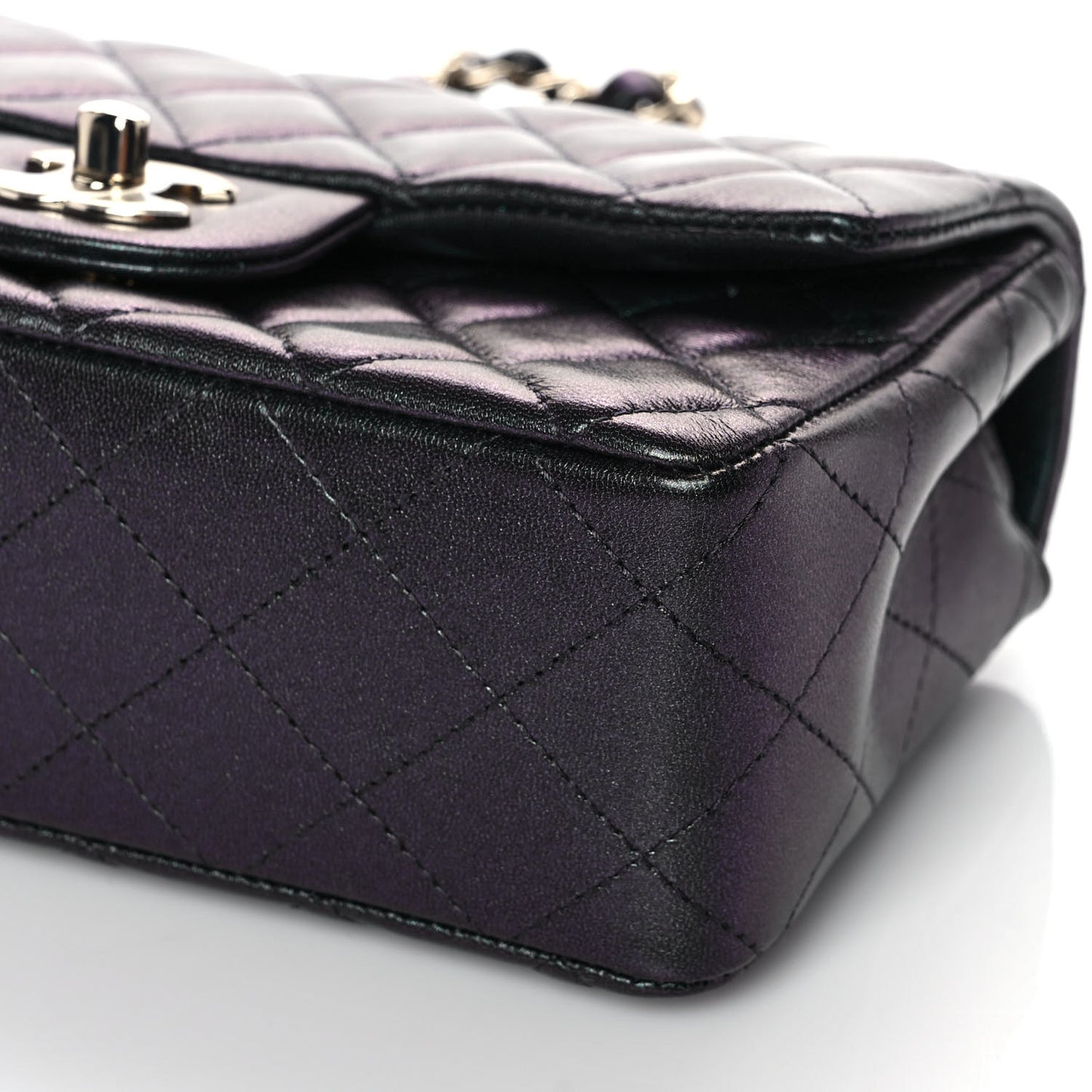Iridescent Lambskin Quilted Mini Rectangular Flap Black