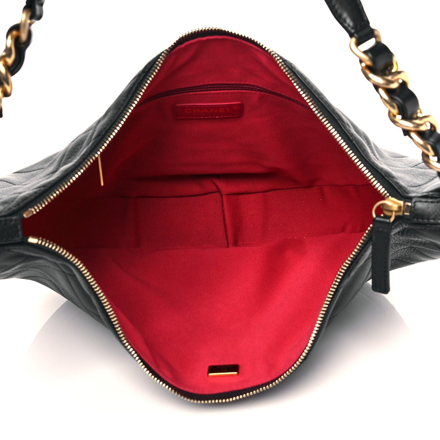 Lambskin Quilted Chain Around Hobo Black