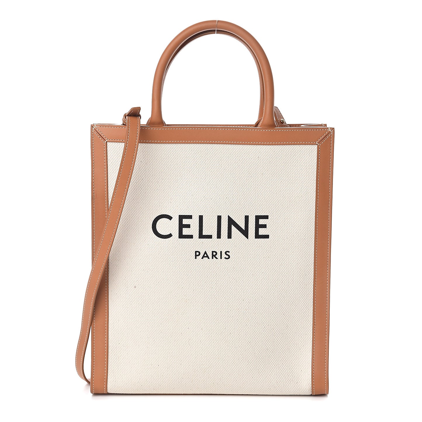 Canvas Calfskin Small Vertical Cabas Natural Tan