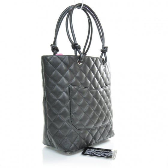 Calfskin Quilted Medium Cambon Tote Black