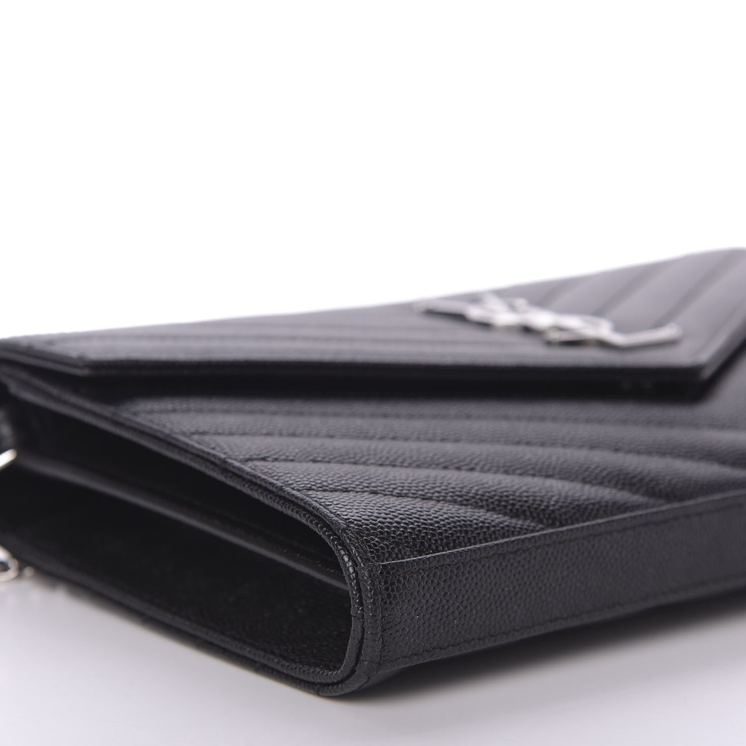 Saint Laurent Grain De Poudre Matelasse Chevron Monogram Chain Wallet Black 6 of 8