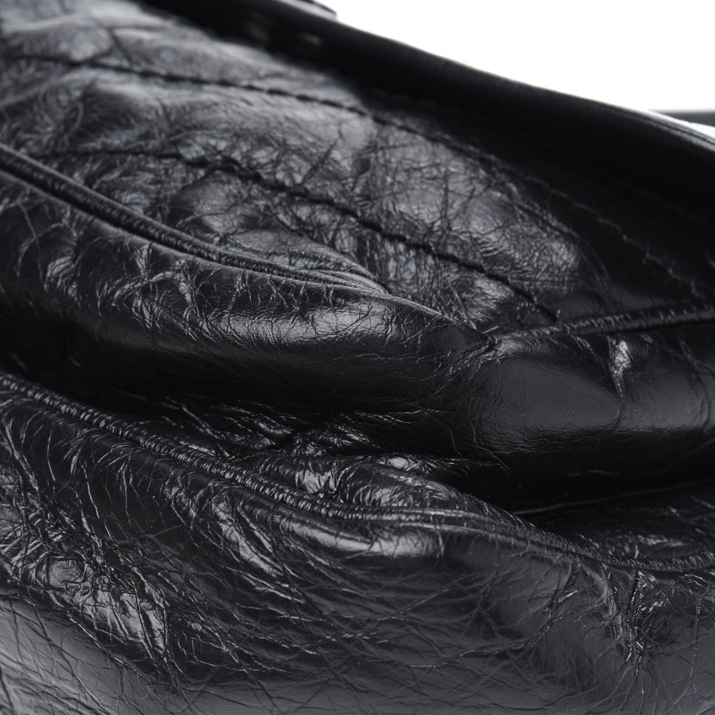 Crinkled Calfskin Matelasse Monogram Medium Niki Chain Satchel Black