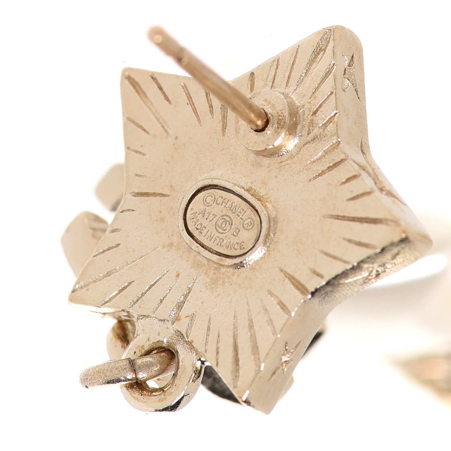 Chanel Metal Resin Pearl Star CC Drop Earrings Gold Pearly White 4 of 5