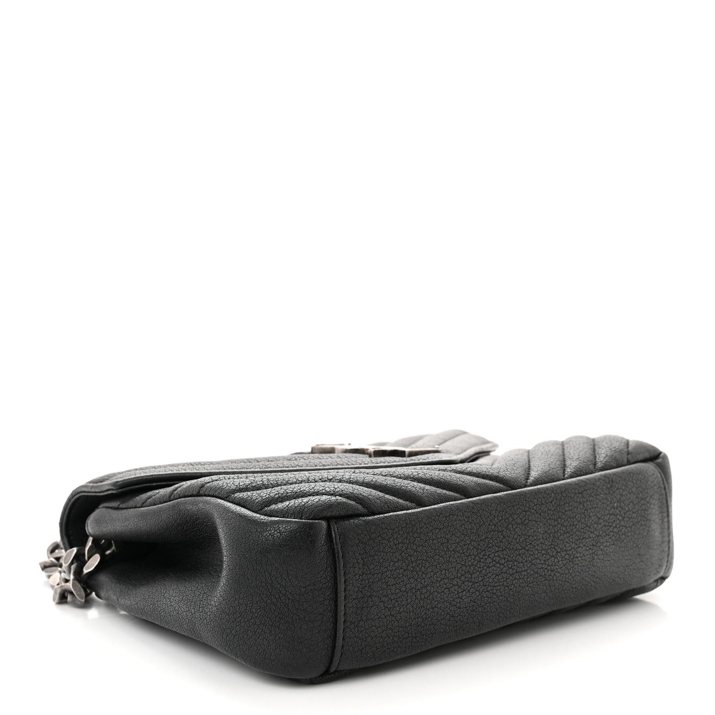 Sheepskin Matelasse Chevron Monogram Medium College Bag Black