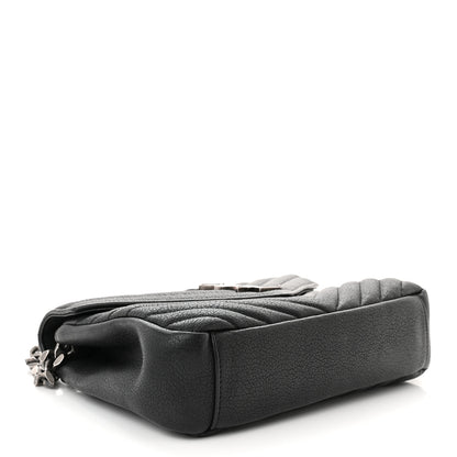 Saint Laurent Sheepskin Matelasse Chevron Monogram Medium College Bag Black 4 of 13
