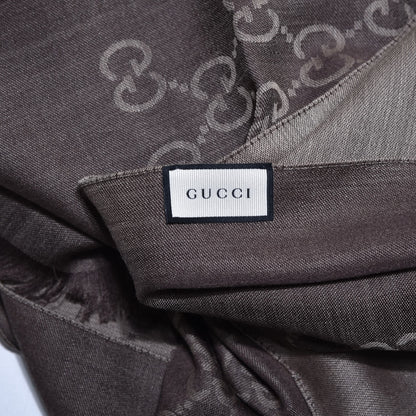 Gucci Wool Silk GG Monogram GGNat Scarf Rope Dark Brown 5 of 10