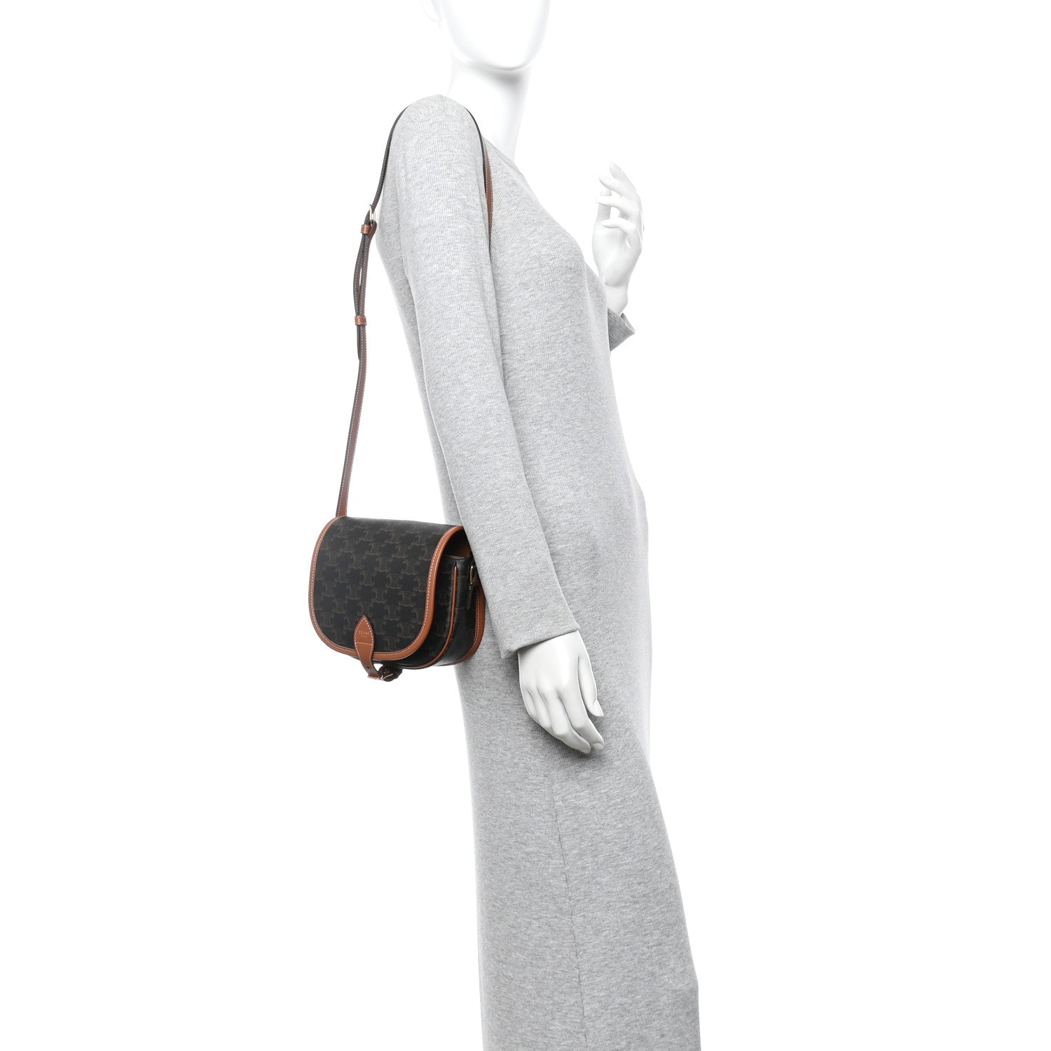 Celine Triomphe Canvas Medium Folco Bag Tan 2 of 11