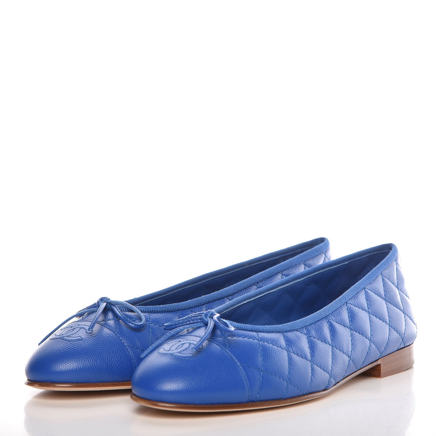 Caviar Quilted CC Cap Toe Ballerina Flats 39.5 Bright Blue