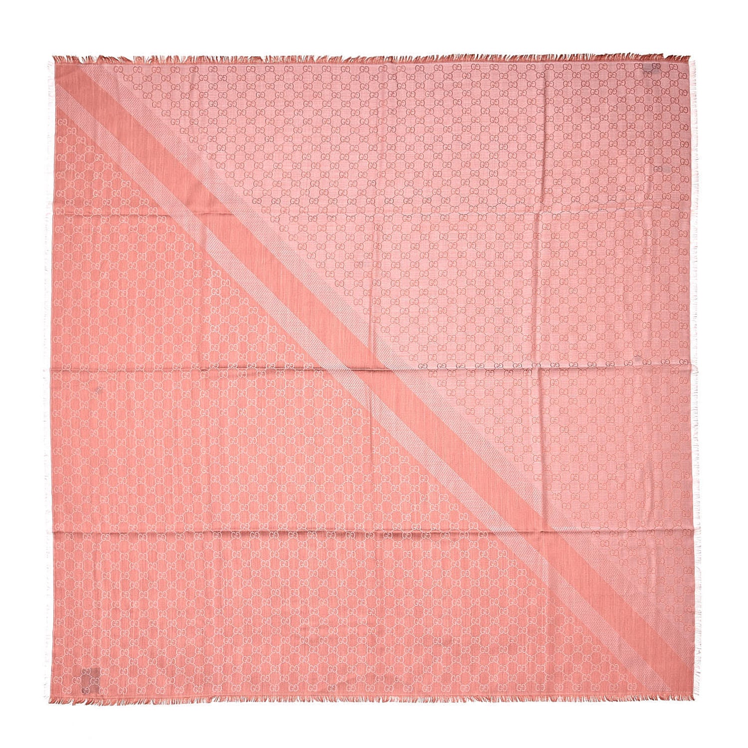 Gucci Wool Silk Monogram GGWeb Fringe Shawl Old Rose Pink 1 of 4