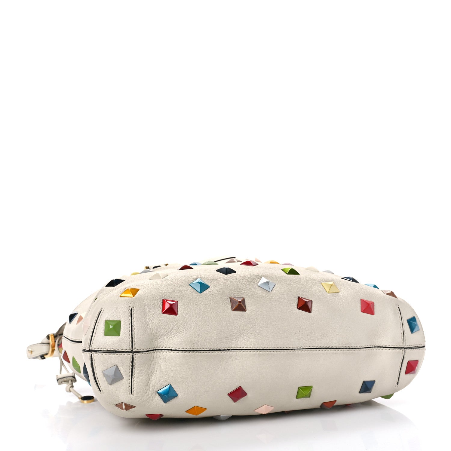 Fendi Calfskin Studded Medium B Fab Drawstring Tote Milk Multicolor 4 of 11