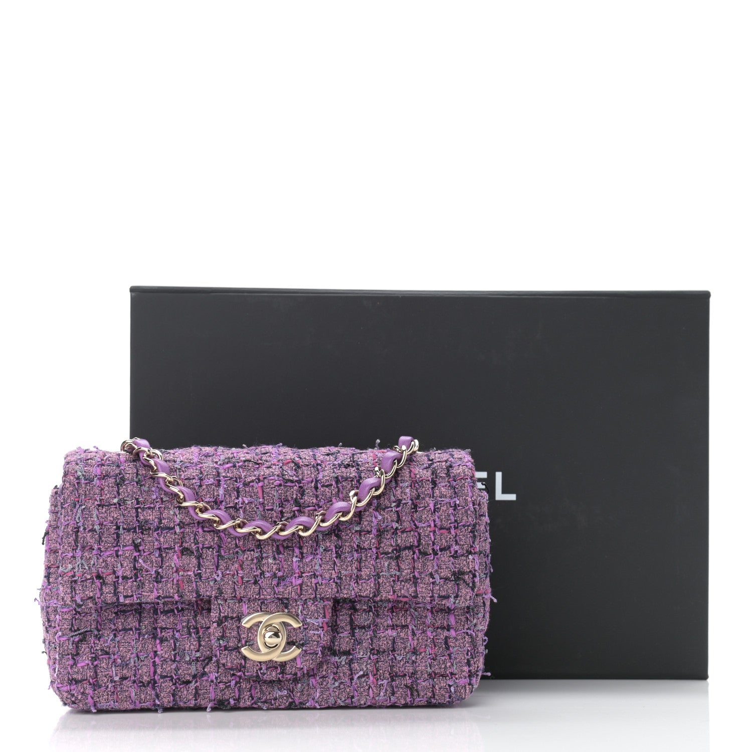 Chanel Tweed Quilted Mini Rectangular Flap Light Purple Pink Navy 11 of 11