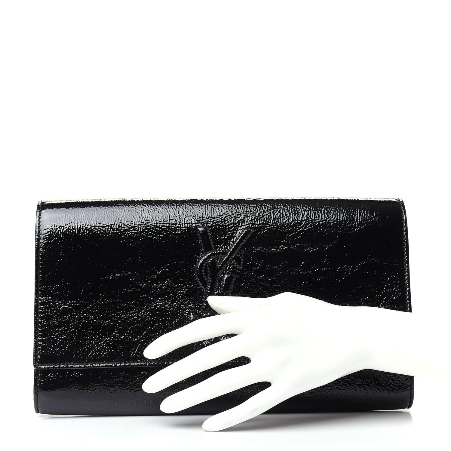 Saint Laurent Textured Patent Monogram Large Belle De Jour Clutch Black 2 of 6