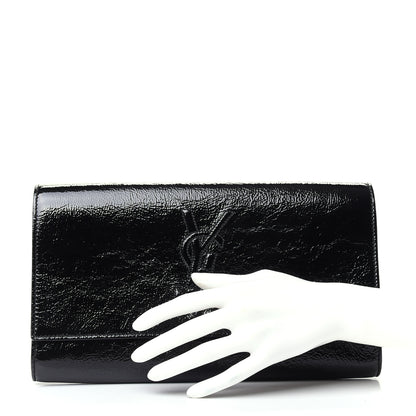 Saint Laurent Textured Patent Monogram Large Belle De Jour Clutch Black 2 of 6