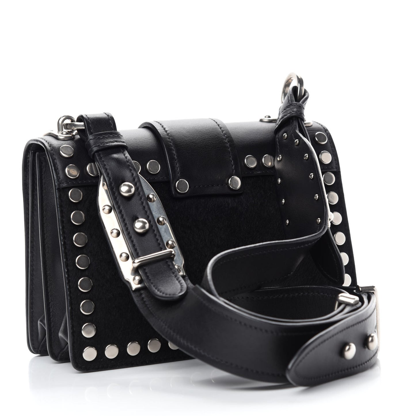 Calf Hair City Calfskin Studded Cahier Bag Black
