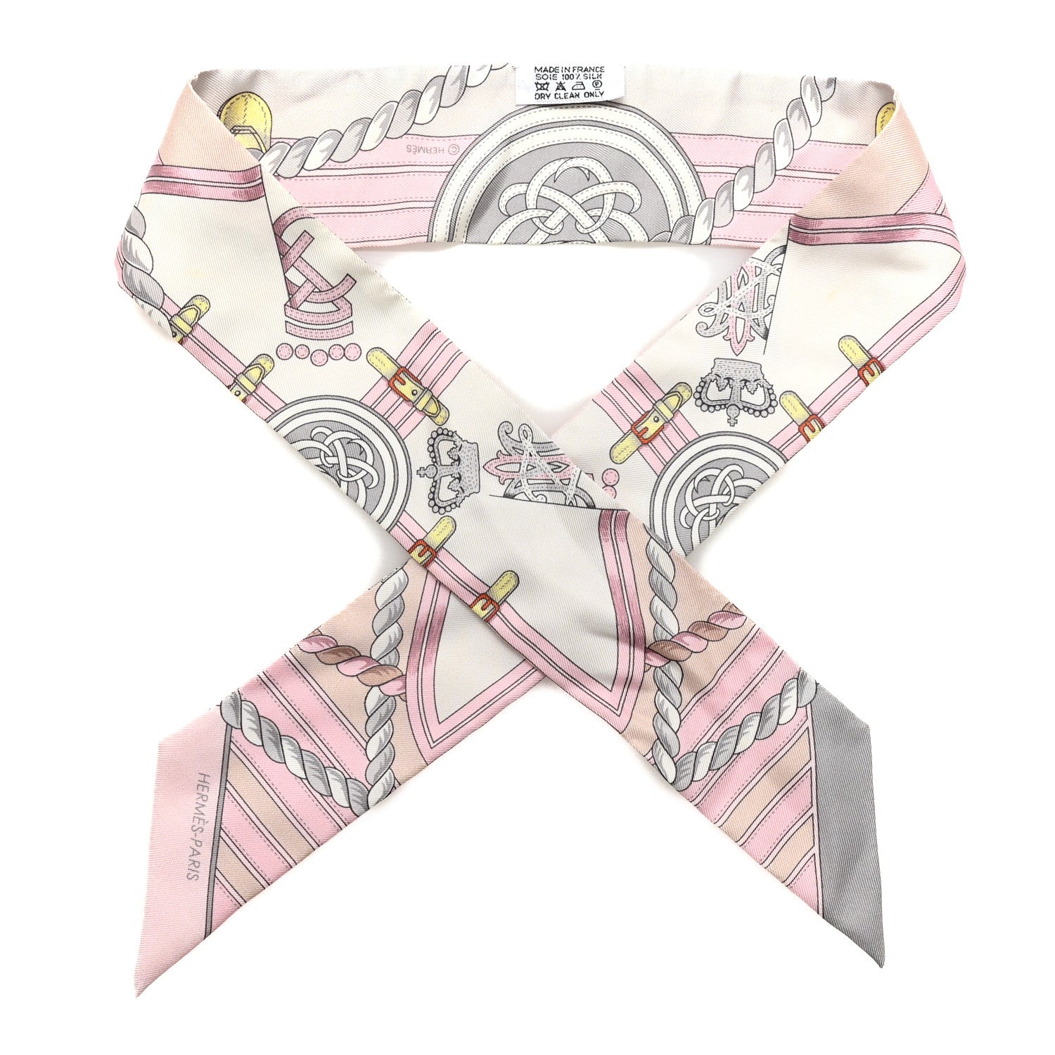 Hermes Silk Grande Tenue Twilly Scarf Rose Pale Gris Perle Blanc 1 of 4
