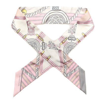 Hermes Silk Grande Tenue Twilly Scarf Rose Pale Gris Perle Blanc 1 of 4