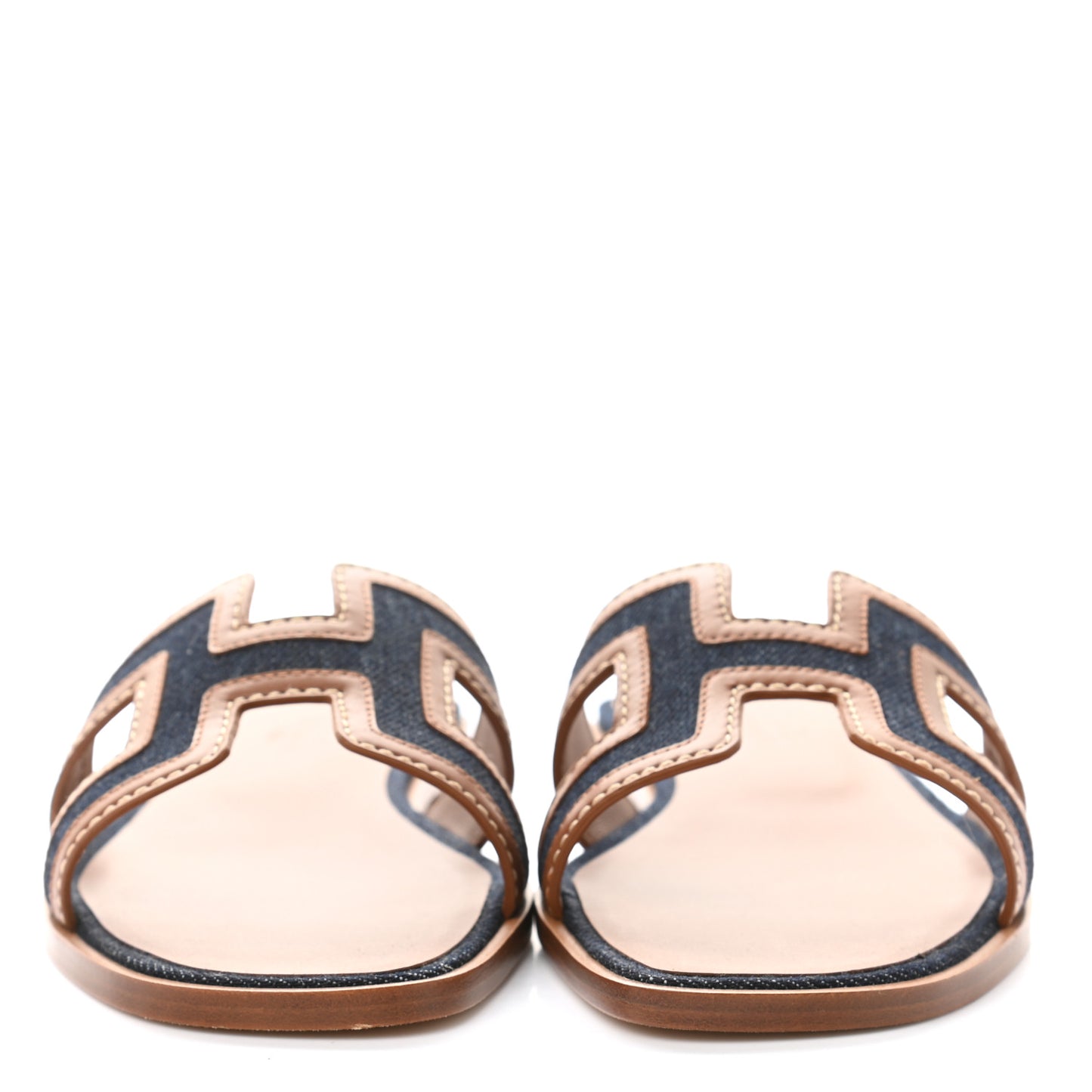 Calfskin Denim Oran Sandals 36.5 Bleu Brut Gold