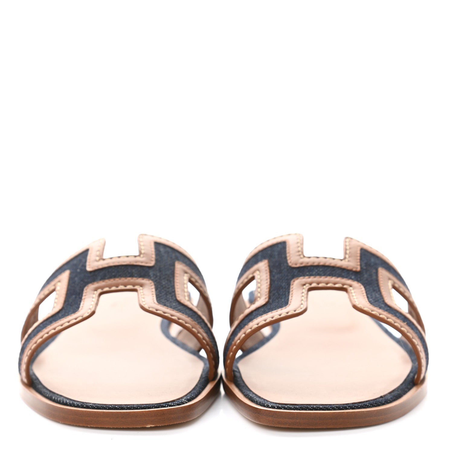 Hermes Calfskin Denim Oran Sandals 36.5 Bleu Brut Gold 2 of 9