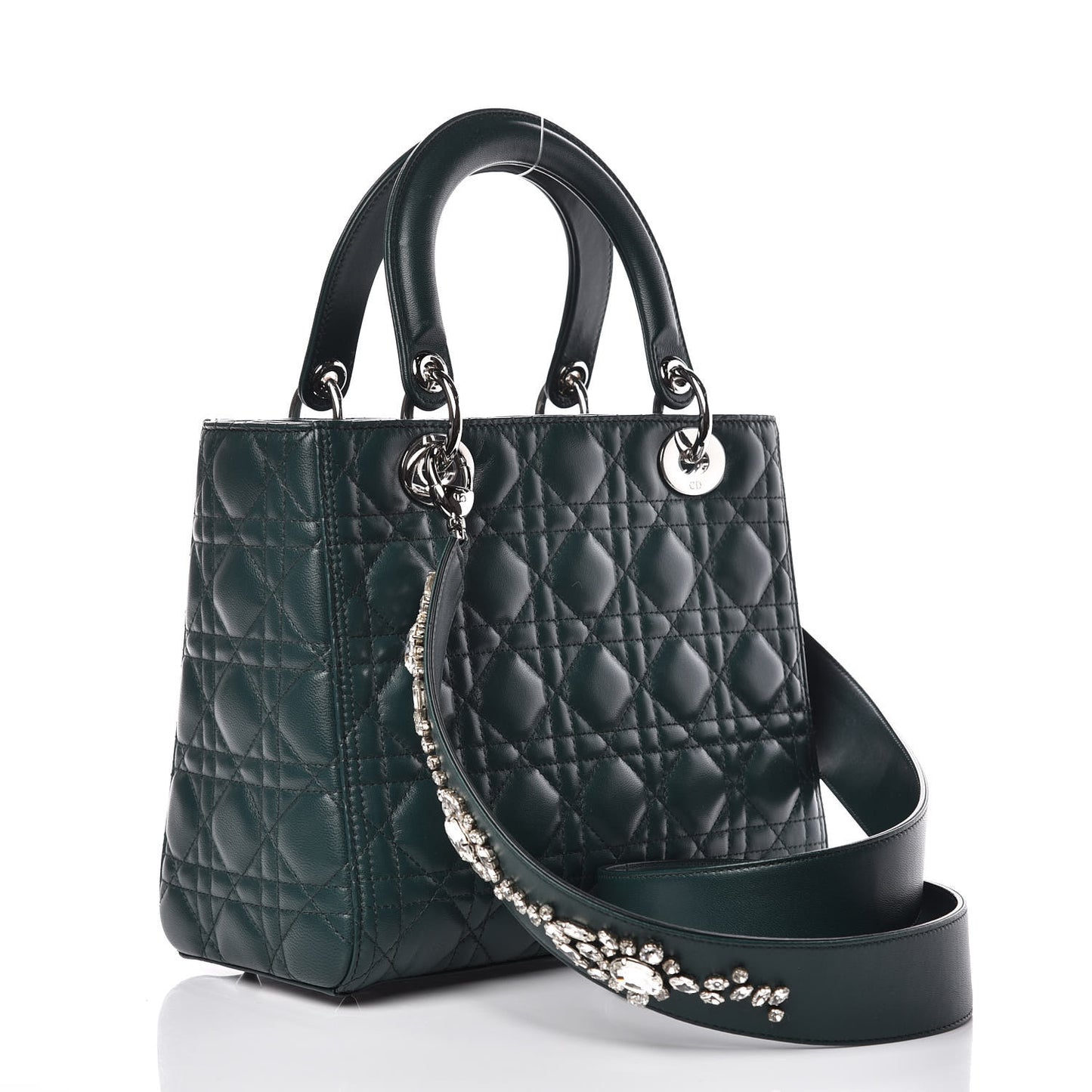 Lambskin Cannage Medium Lady Dior Crystal Strap Green