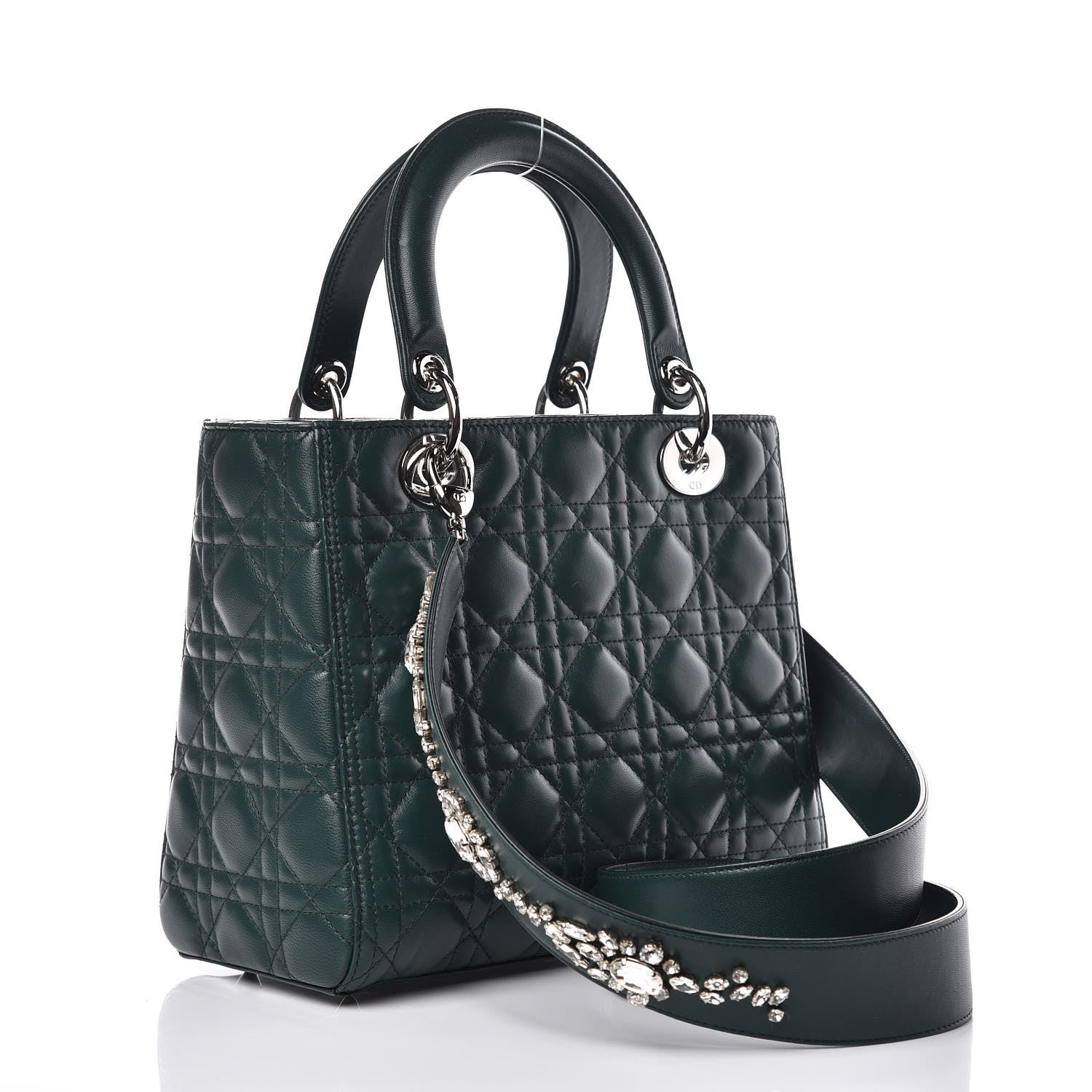 Christian Dior Lambskin Cannage Medium Lady Dior Crystal Strap Green 3 of 11