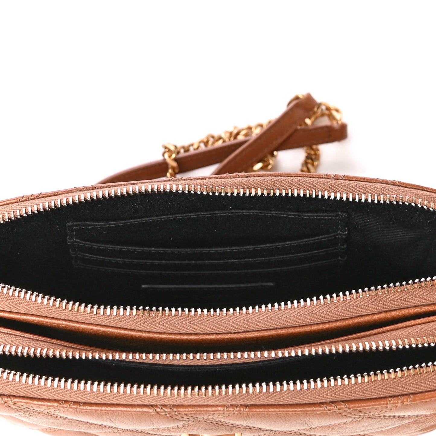 Grained Lambskin Quilted Mini Becky Double Zip Bag Naturel Dark