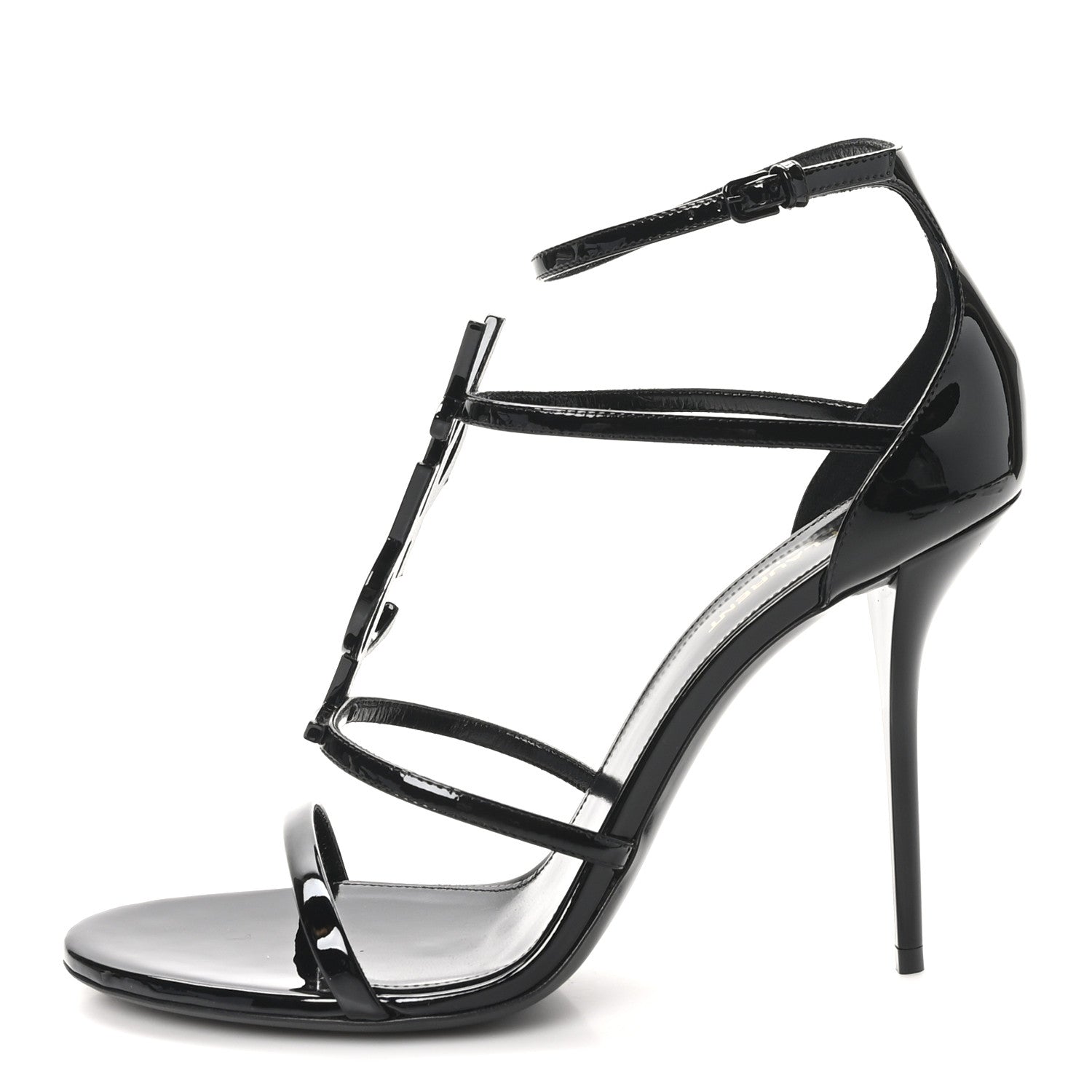 Saint Laurent Patent Cassandra 100 Ankle Strap Sandals 41 Black 1 of 10
