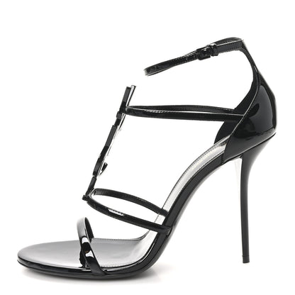 Saint Laurent Patent Cassandra 100 Ankle Strap Sandals 41 Black 1 of 10