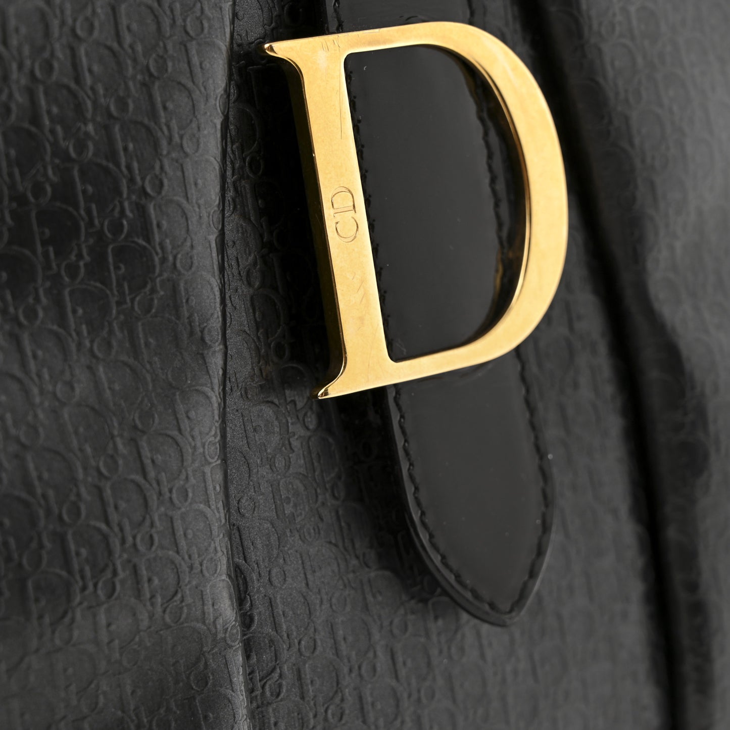 Patent Calfskin Embossed Saddle Bowler Black