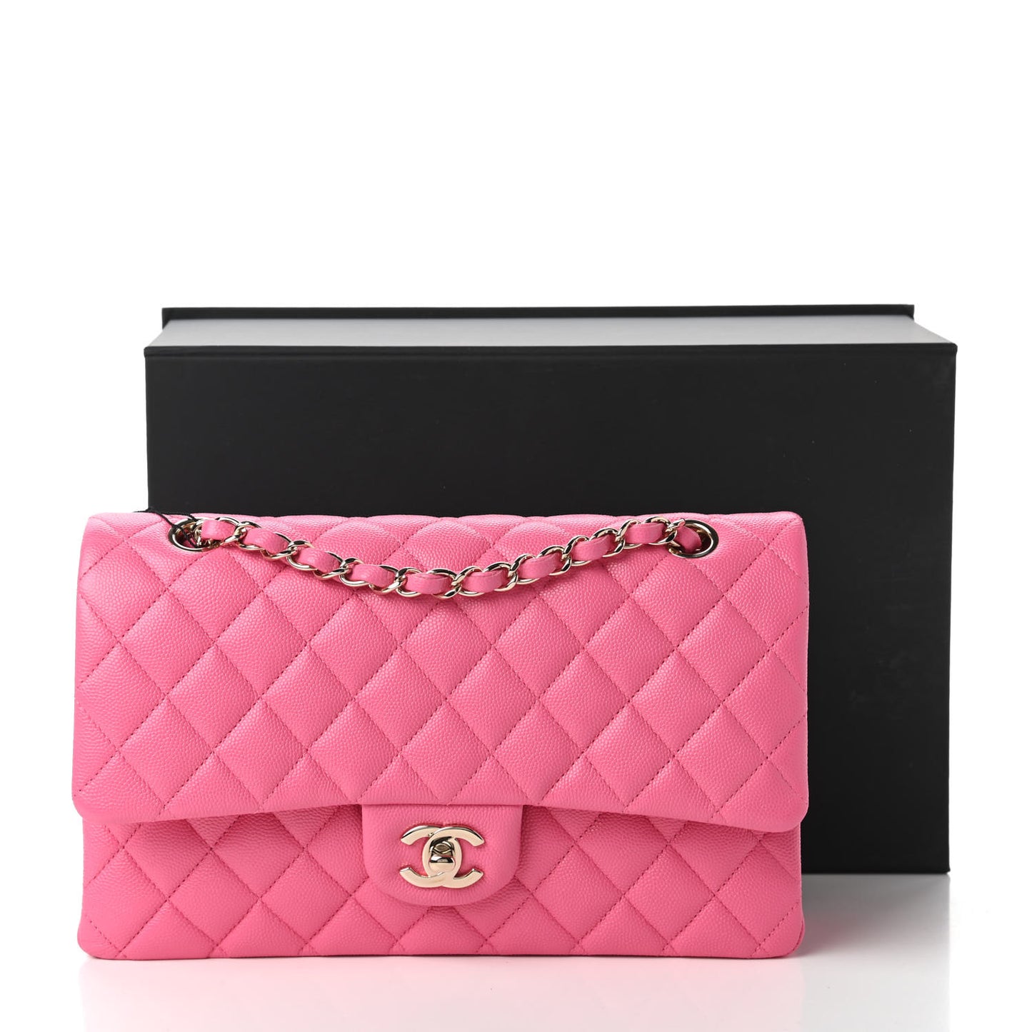 Caviar Quilted Medium Double Flap Pink