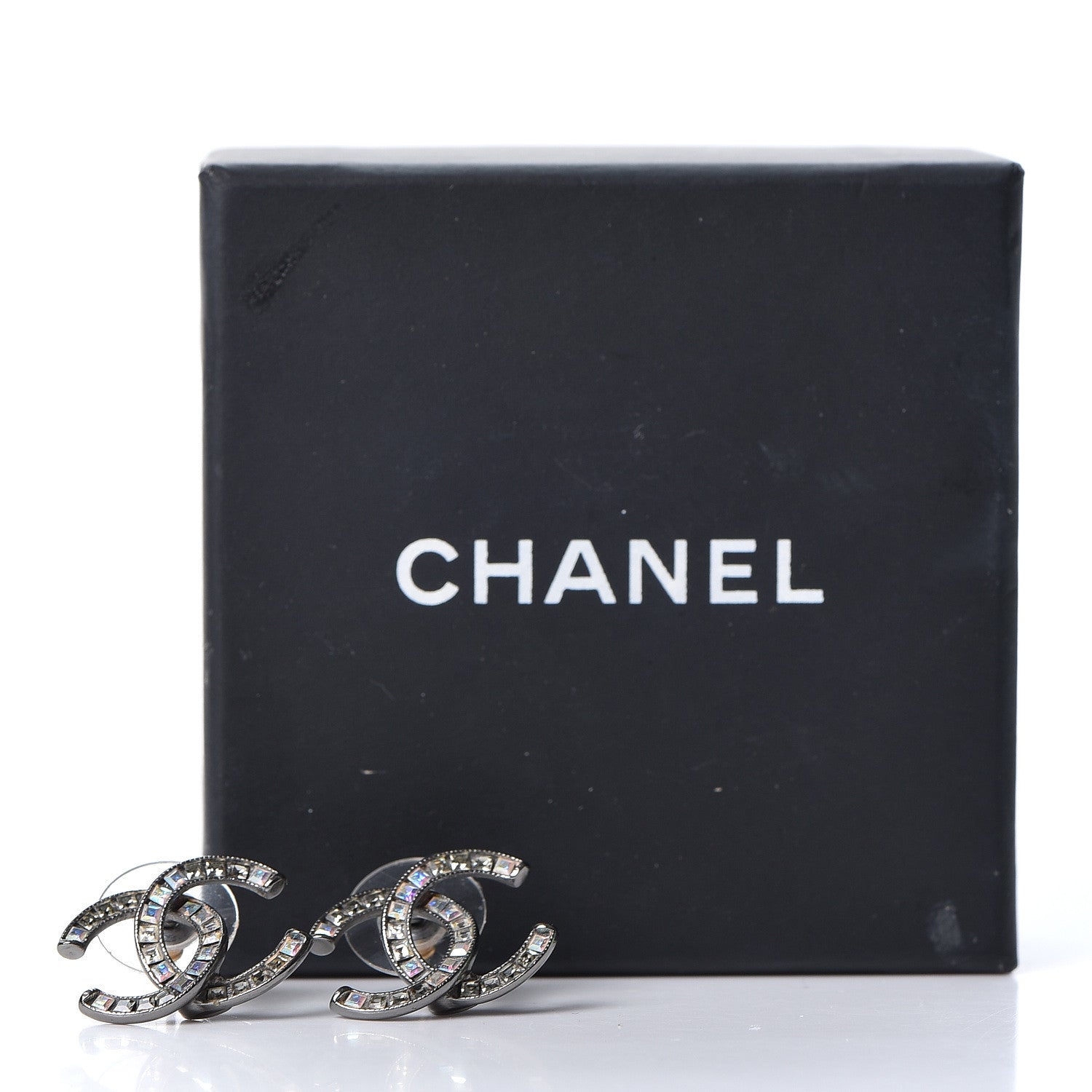 Chanel Crystal Baguette CC Earrings Ruthenium 5 of 5