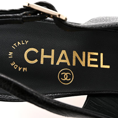 Chanel Goatskin Cap Toe CC Slingback Pumps 37 Black 9 of 12
