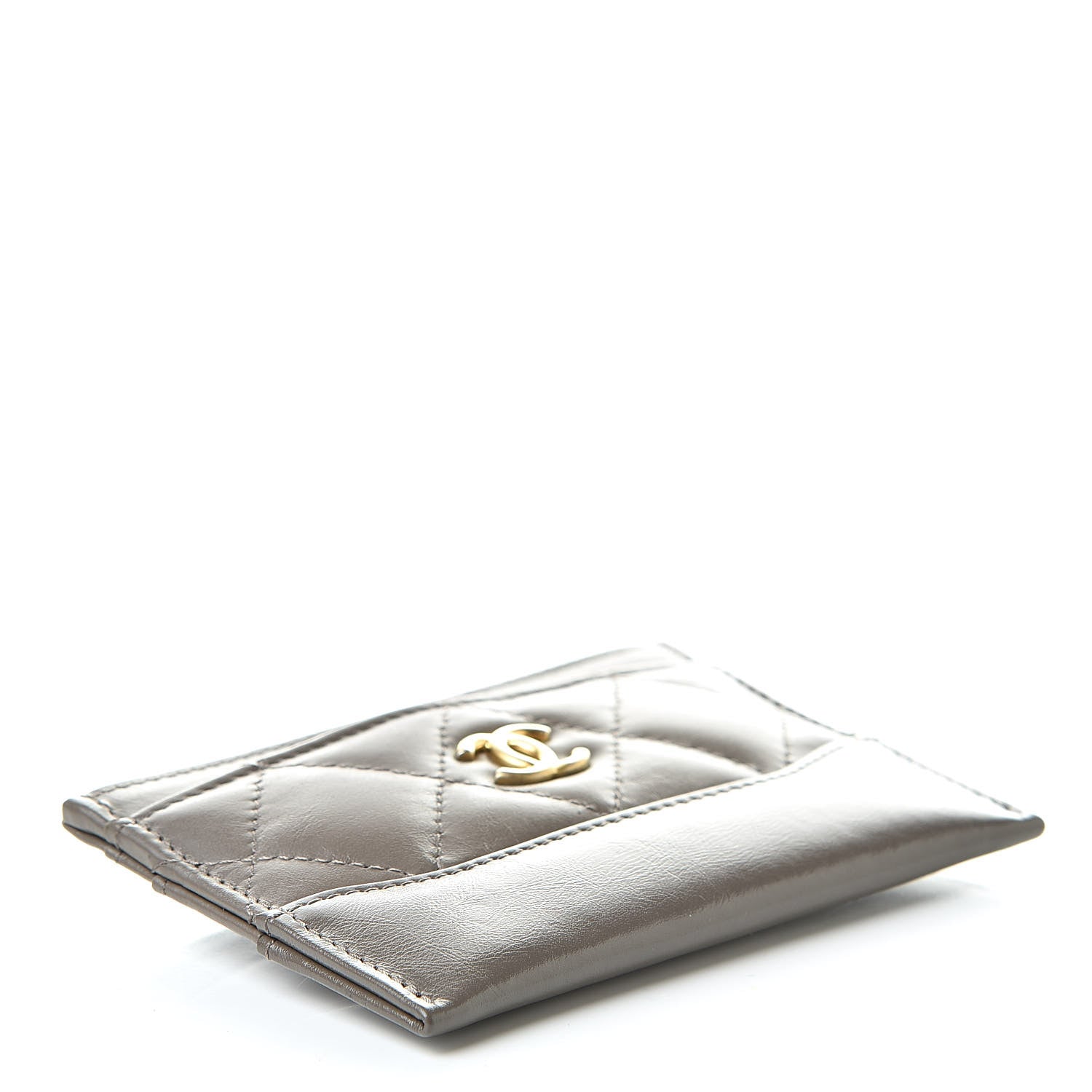 Chanel Aged Calfskin Quilted Gabrielle Card Holder Wallet Grey 4 of 9