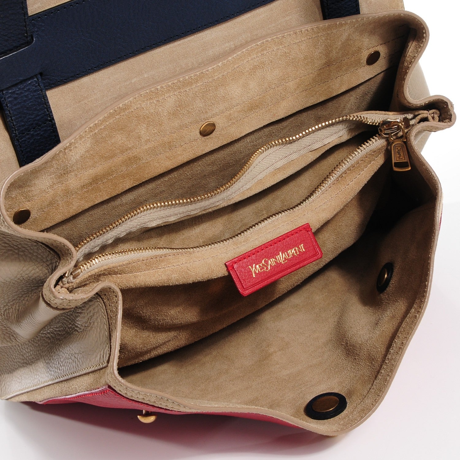 Saint Laurent Calfskin Medium Colorblock Muse Two Poppy Blue Beige 5 of 7