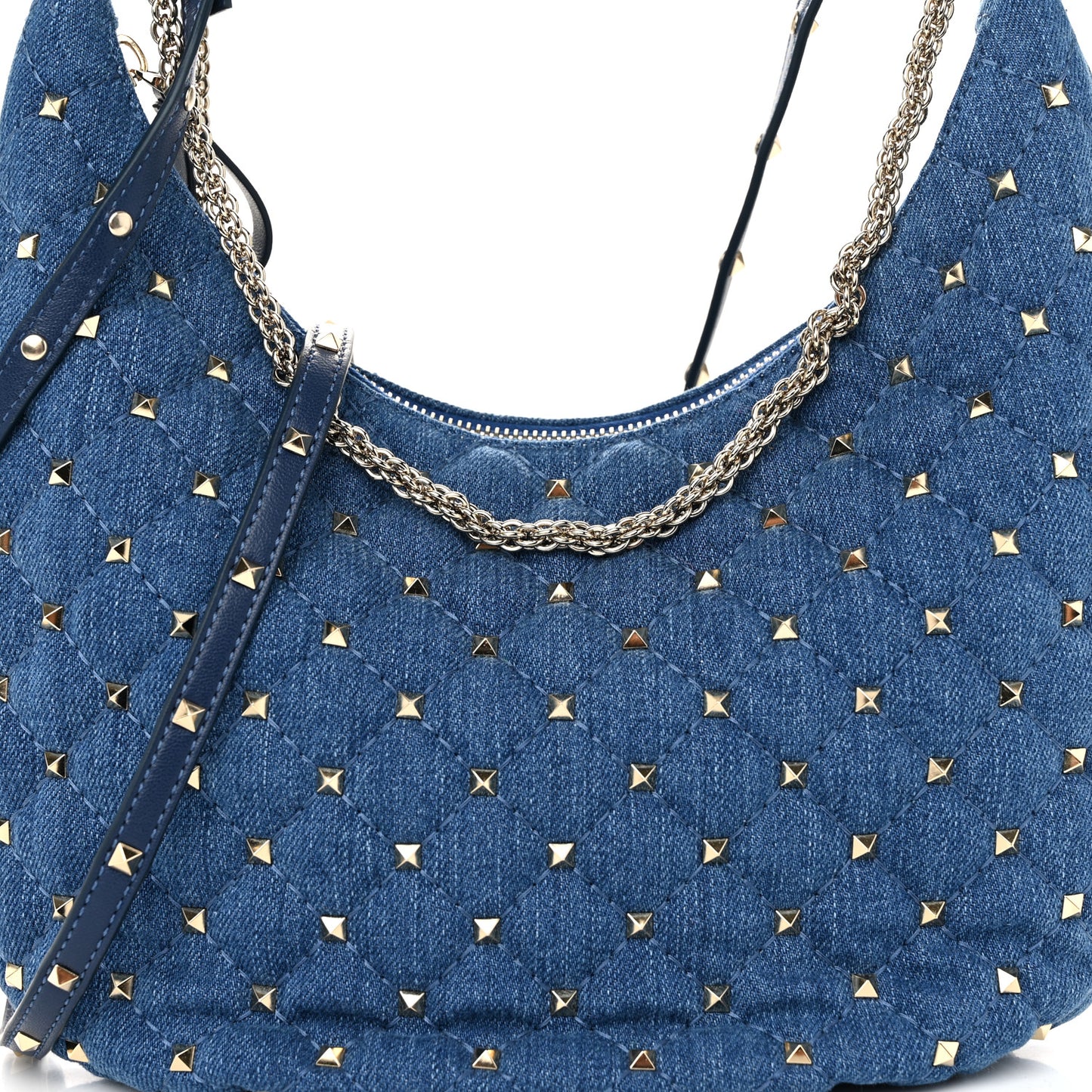 Denim Small Rockstud Spike Hobo Light Denim