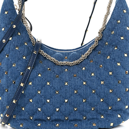 Valentino Garavani Denim Small Rockstud Spike Hobo Light Denim 7 of 11