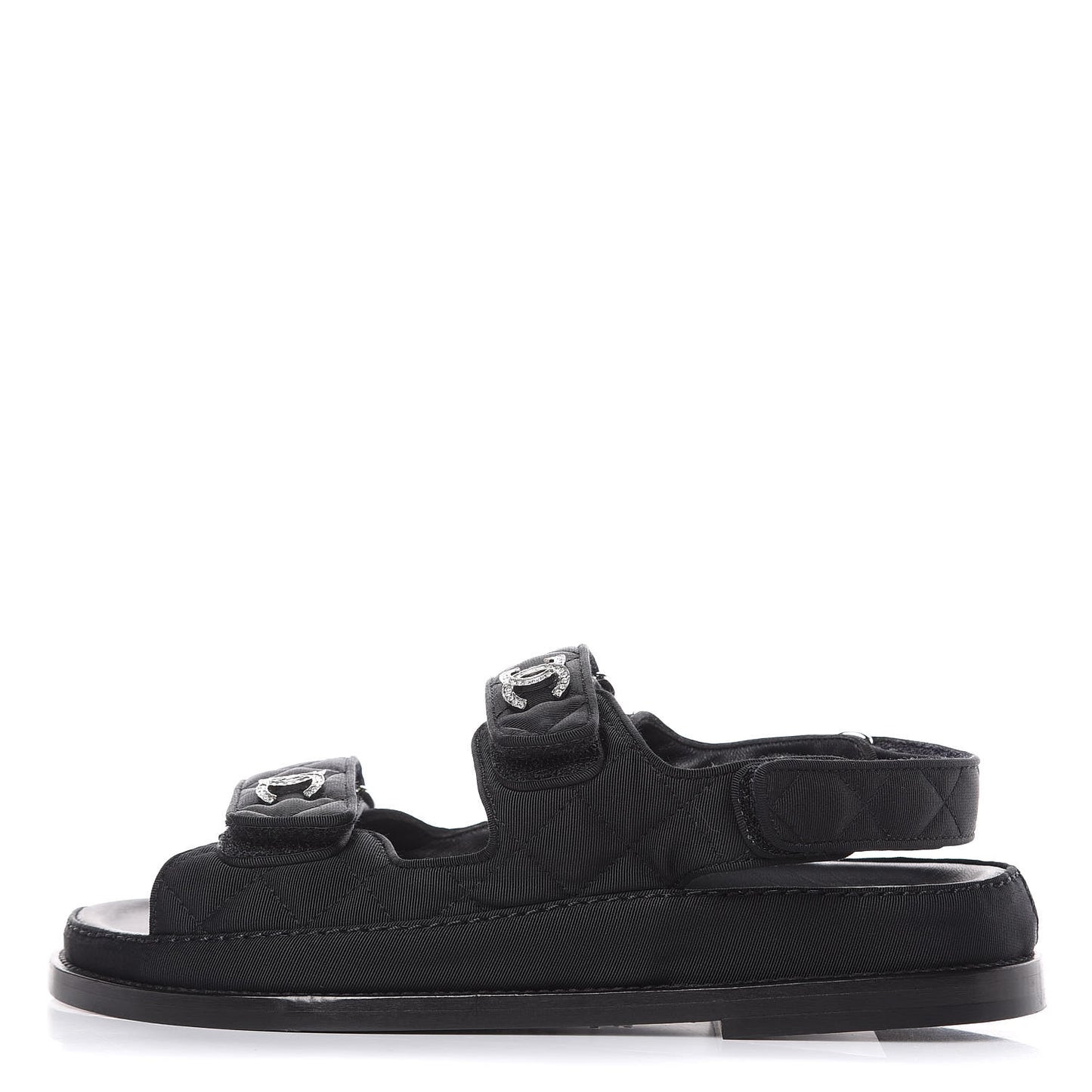 Grosgrain CC Crystal Flat Sandals 36 Black