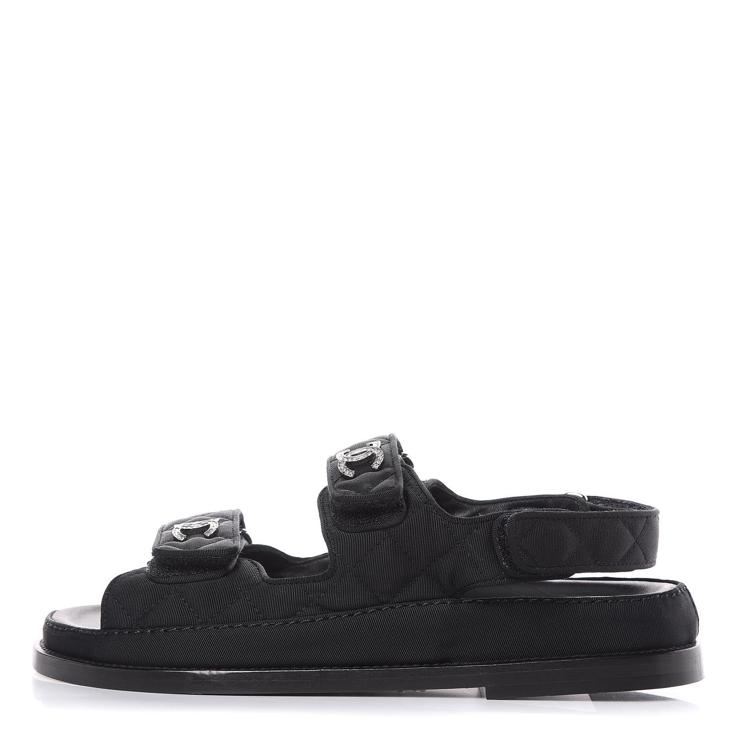 Chanel Grosgrain CC Crystal Flat Sandals 36 Black 1 of 9