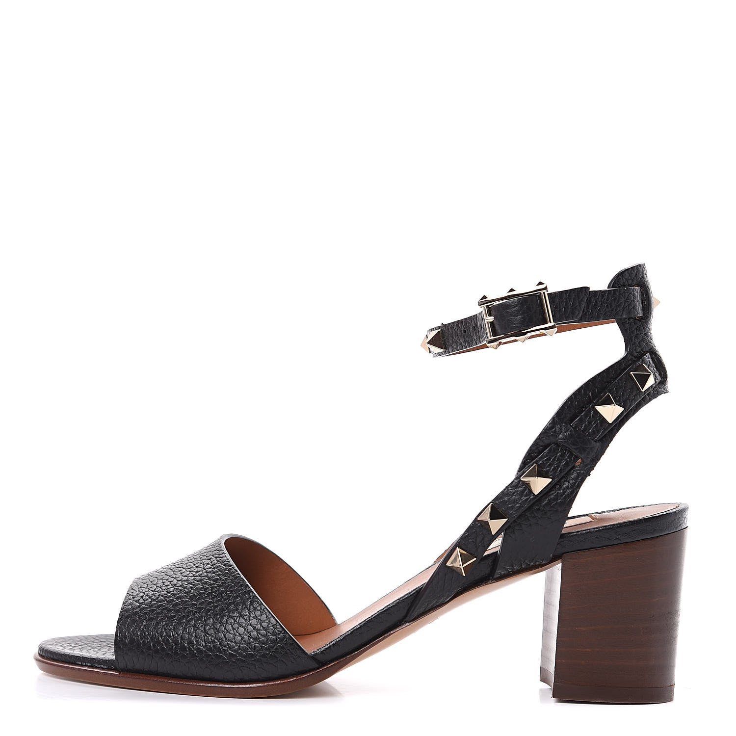 Valentino Garavani Pebbled Calfskin Rockstud Ankle Strap 60mm Sandals 37 Black Light Cuir 1 of 8