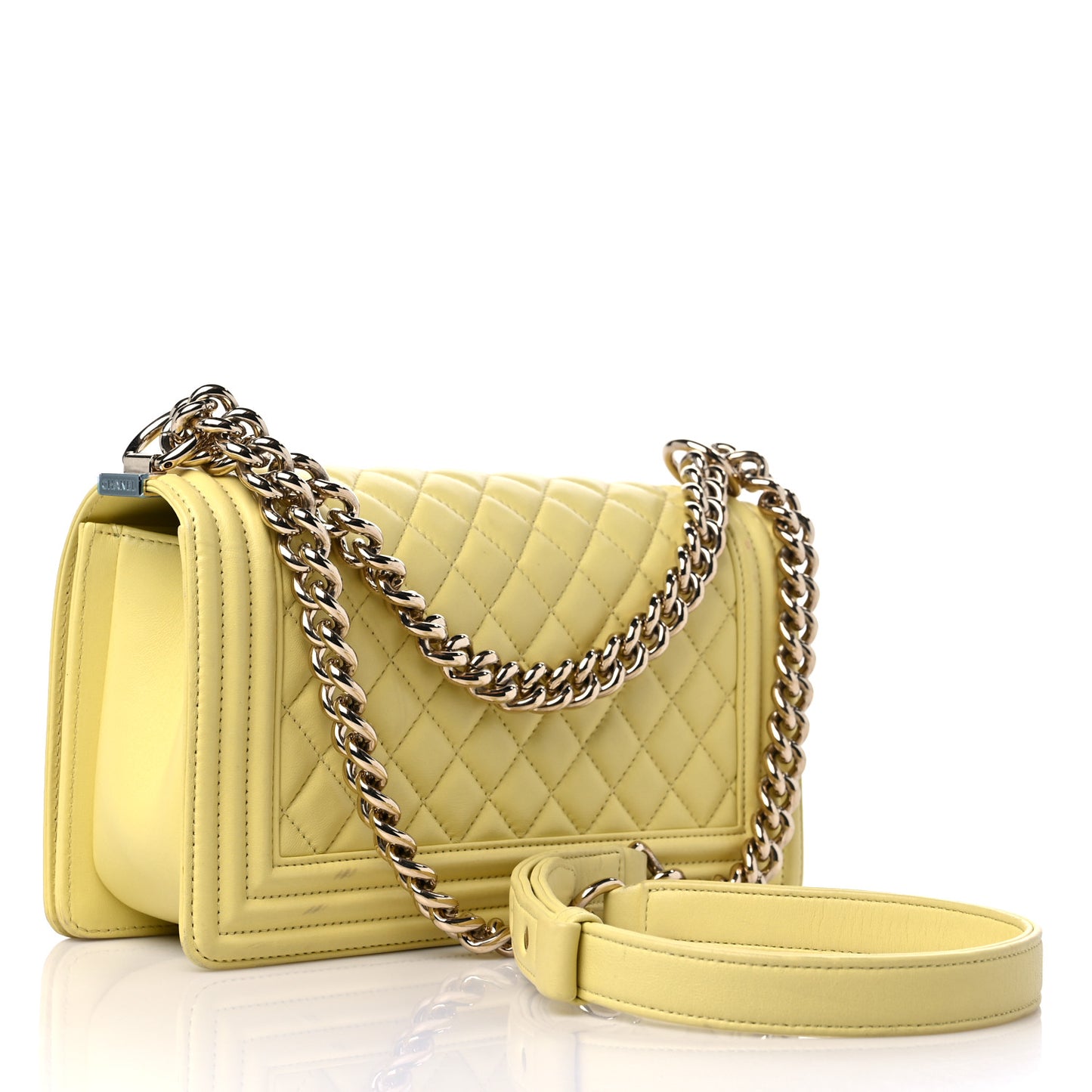 Lambskin Quilted Medium Boy Flap Yellow
